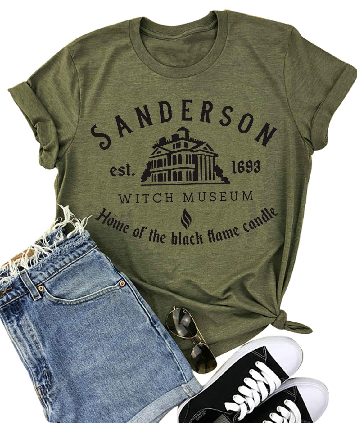 NUPHONWomen's Sanderson Witch Museum Letter Print T-ShirtCasual Short Sleeve O Neck Tees Shirts Top