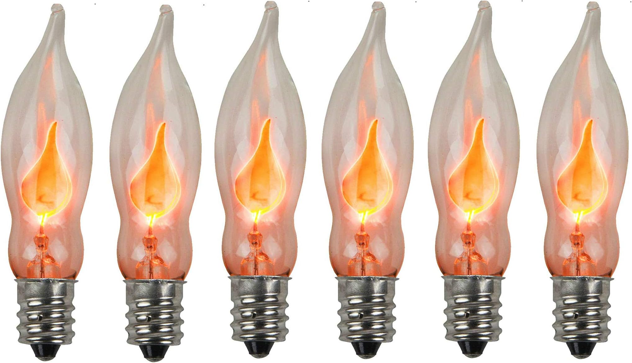 Holiday Joy - Flicker Flame Crystal Clear Flame Tip Candelabra Replacement Bulbs - Great for Electric Window Candle Lamps - CA5 - E12-1 Watt - 120 Volts (6 Pack)