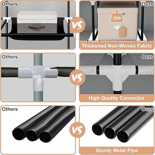 Miniatura 6 de VTRIN Armario portátil para colgar ropa de 67 pulgadas de ancho, gran capacidad, armario portátil con cubierta, 4 estantes de almacenamiento y 4 Gris