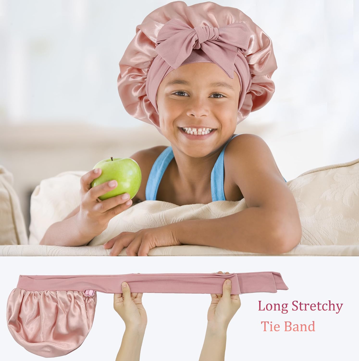 Kids Bonnet for Girls, Silk Bonnets for Kids Boys, Double Layer Satin Bonnet Sleep Cap for Child Curly Hair(3-12Y)