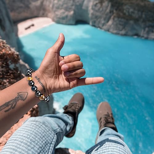 Miniatura 8 de Enjoy Risingsun Pulsera de ojo de tigre para hombre y mujer, pulsera antiansiedad, coraje y determinación y cuentas rojas de triple protección,