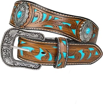 TOPACC Western Belts for Woman Brown Cowgirl Belt Cowboy Turquoise Concho Belt for Jeans Pants Dresses Country Outfit