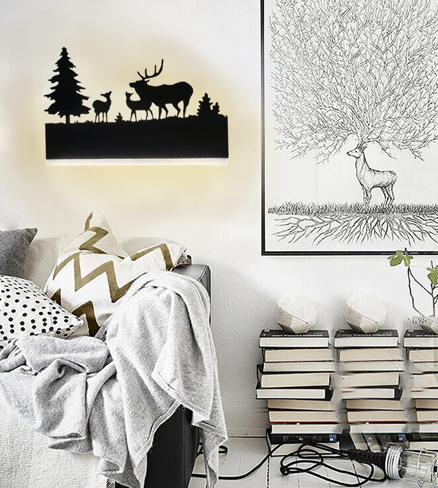 LED Lampada da Parete Interno 12W, Moderna Acrilico Applique da Parete Interni, Lampada a Muro su e giù Ferro Corpo Cervo Design per Camera da Letto Soggiorno Corridoio Le Scale,3000k Bianco Caldo