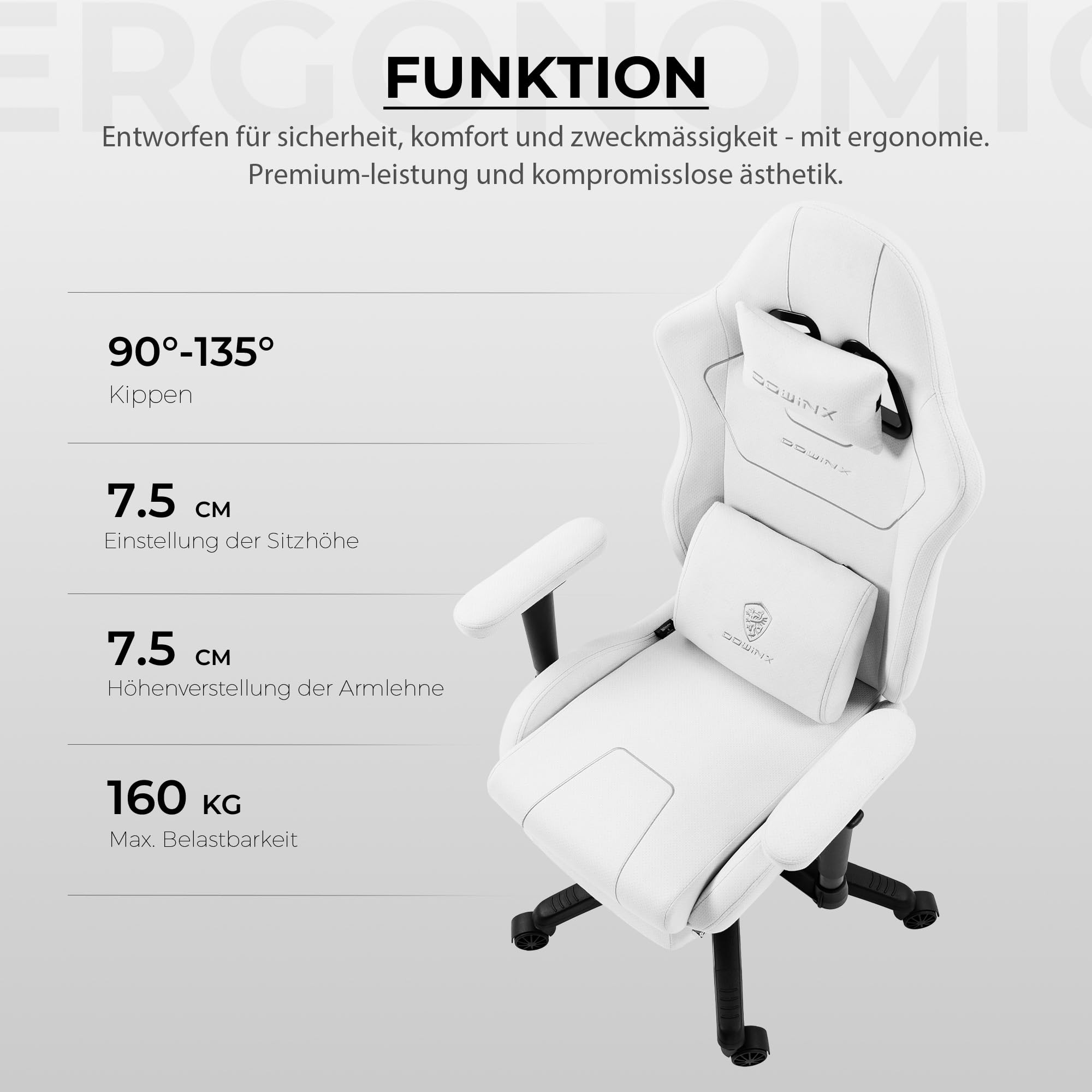 Dowinx Chaise Gaming Tissu, Chaise Gaming Ergonomique avec Accoudoirs Confort Rembourrés, Fauteuil Gamer Stable pour Gaming et Bureau, Assise Confortable pour Longues Sessions, Gris