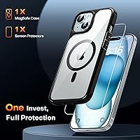 Vista 652 de TAURI Funda magnética 2 en 1 transparente para iPhone 14 Pro, compatible con Magsafe [no amarillenta] con protector de pantalla, protección de grado