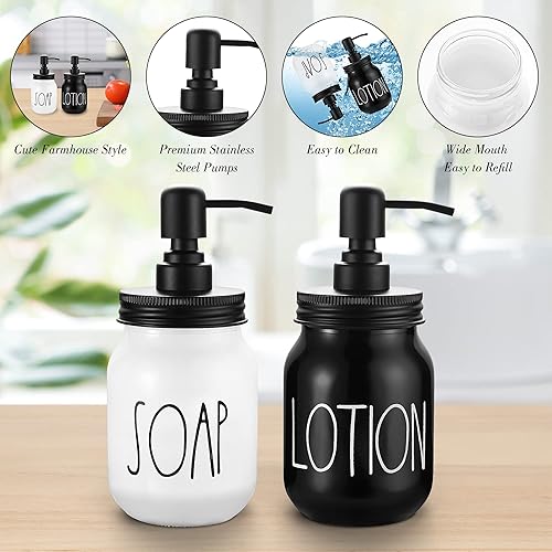 Miniatura 3 de Brighter Barns Juego de dispensador de jabón de manos y loción, soporte de jabón de baño, dispensador de líquido de vidrio, decoración de granja