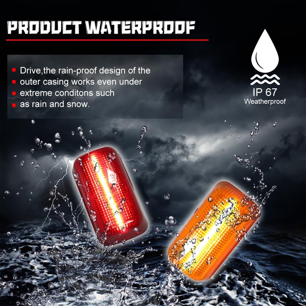 GTINTHEBOX for 2015-2022 Chevy Silverado GMC Sierra 2500HD 3500HD Dually Bed Fender Bumper Side Marker Lights,Front Amber Lens Amber LED & Rear Red Lens Red LED