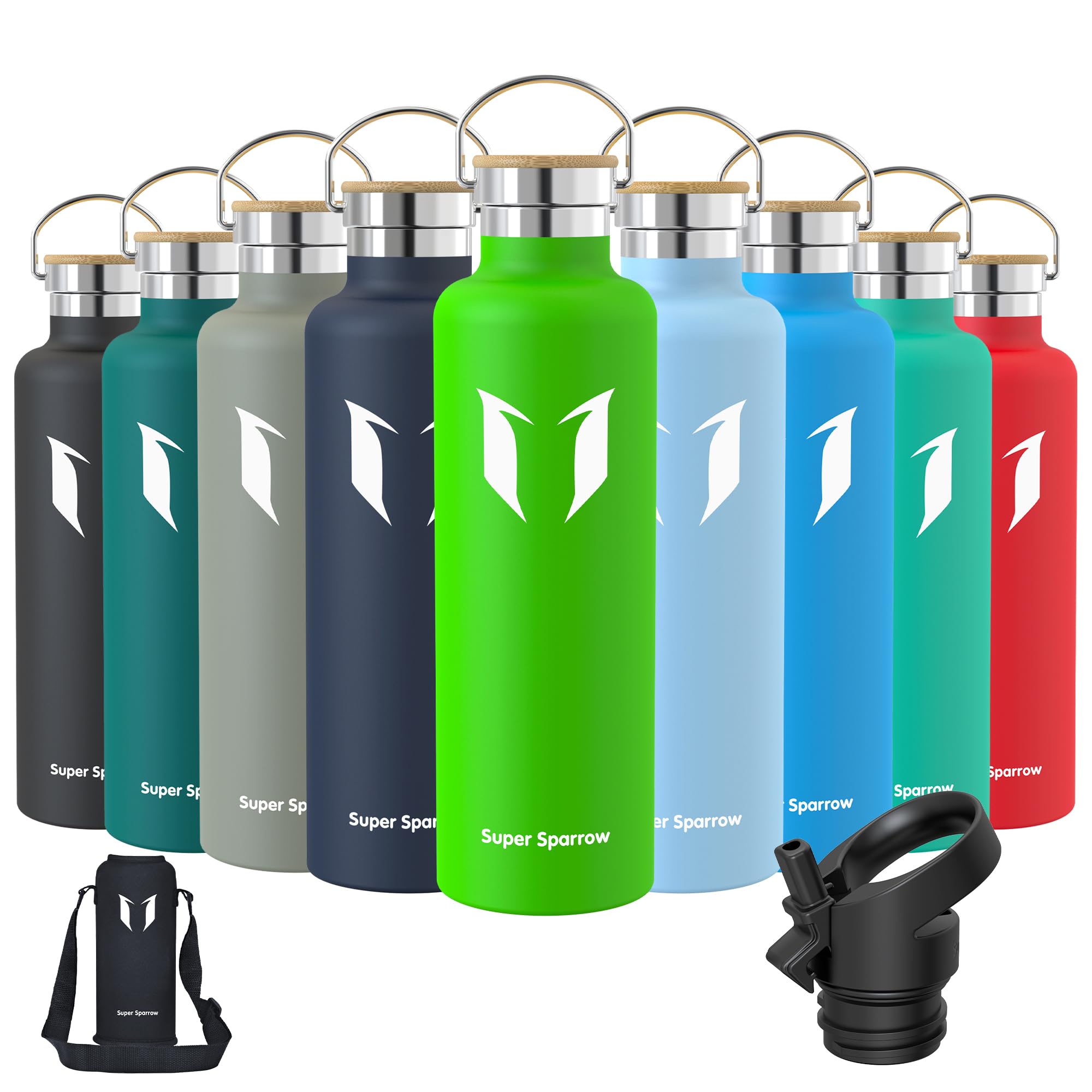 Super Sparrow Borraccia Termica - Bottiglia Termica Senza Perdite - 350ml/500ml/620ml/750ml/1L - Senza BPA Borracce Bambini - Per Scuola, Sport, Campeggio, Palestra, Ciclismo - Con 2 Tappi