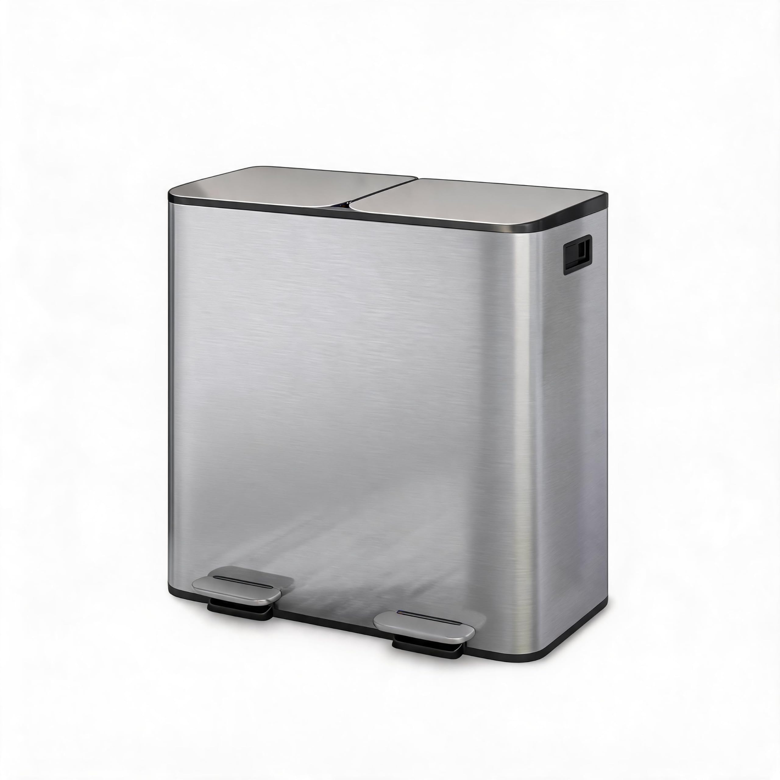 IDEALHOUSE Doppelter Küchen-Mülleimer aus Edelstahl – 2 Fächer, Soft-Close-Deckel, Tretfunktion, herausnehmbare Inneneimer, geruchsarm, für Abfall & Recycling – silberfarben, Größe: 2 * 40L