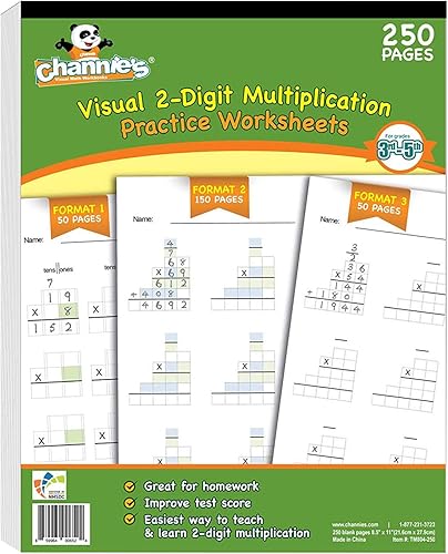 Channie's Plantilla en blanco para práctica de matemáticas de multiplicación de doble dígito de una página al día, 250 páginas sueltas resma, grados
