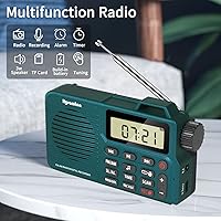 Vista 2 de Portable AM/FM Radio, Digital Radio Recorder, Bluetooth 5.0, Alarm and Sleep Function, 12/24H Time Display with Large Digital Display Verde