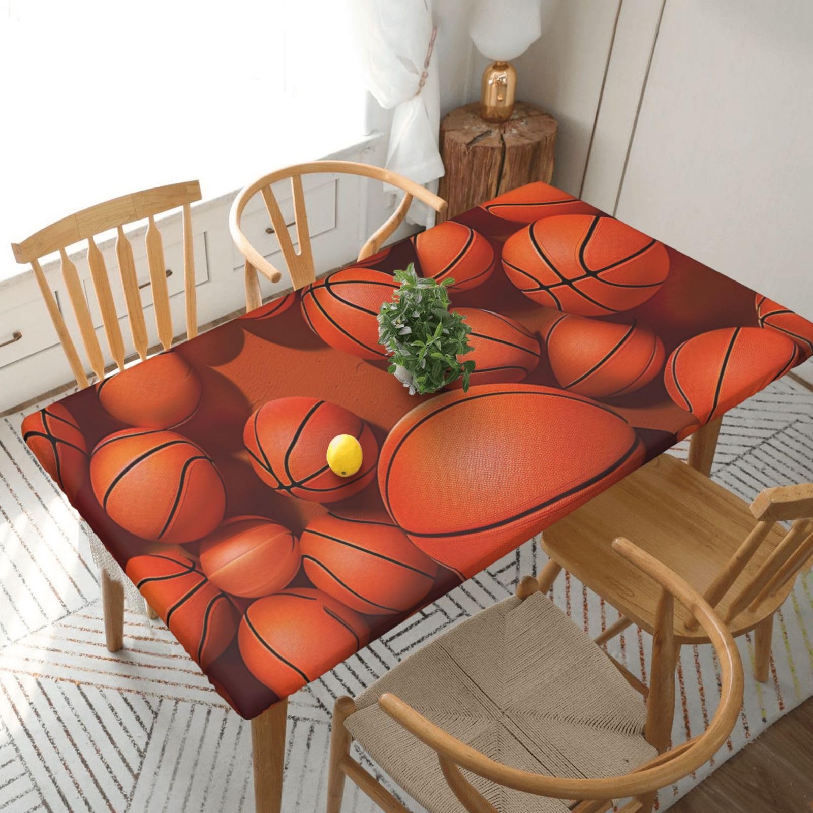 WPKJU Basketball Orange Printed Tablecloths 5ft Rectangular Table Covers Washable Polyester Decorative Table Cloth for Dining Table Picnic Wedding