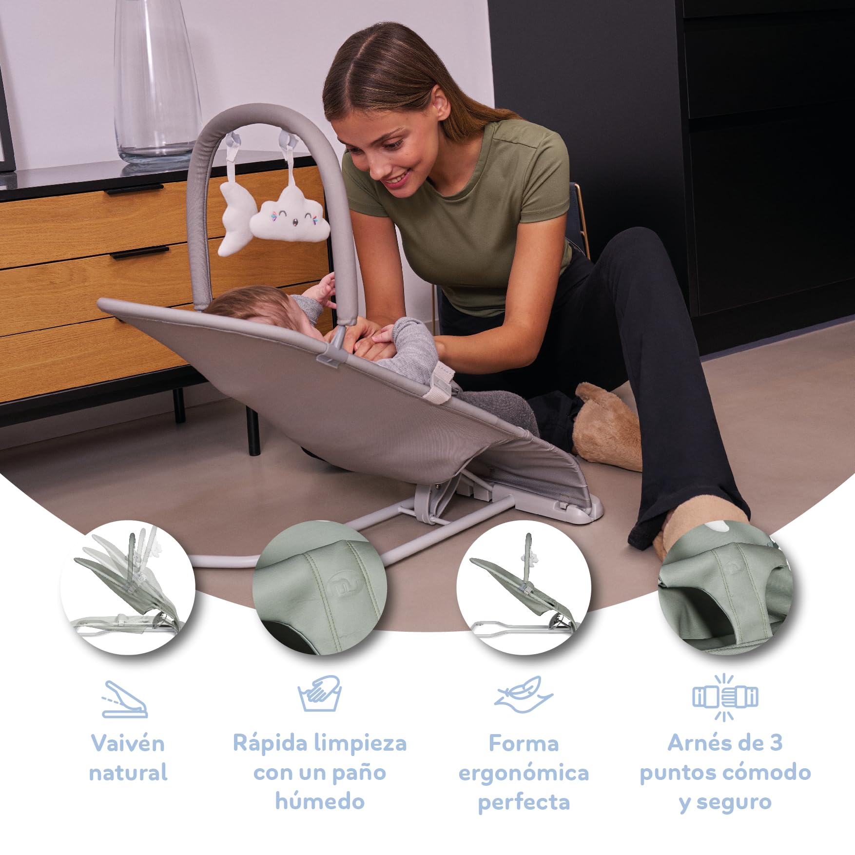 MS BabyWorld – Lullaby – Hamaca para Bebé 2 en 1 | Mecedora y Silla Reclinable | Vaivén Natural | Plegable | Arco de Juegos | Vibración Suave | Para Recién Nacidos hasta 9 kg