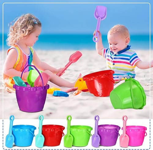 Miniatura 4 de Juego de 96 cubos de playa y palas de arena con 48 cubos de playa de 6.3 pulgadas, 48 palas de playa y juguetes de arena en la playa, cubos de playa