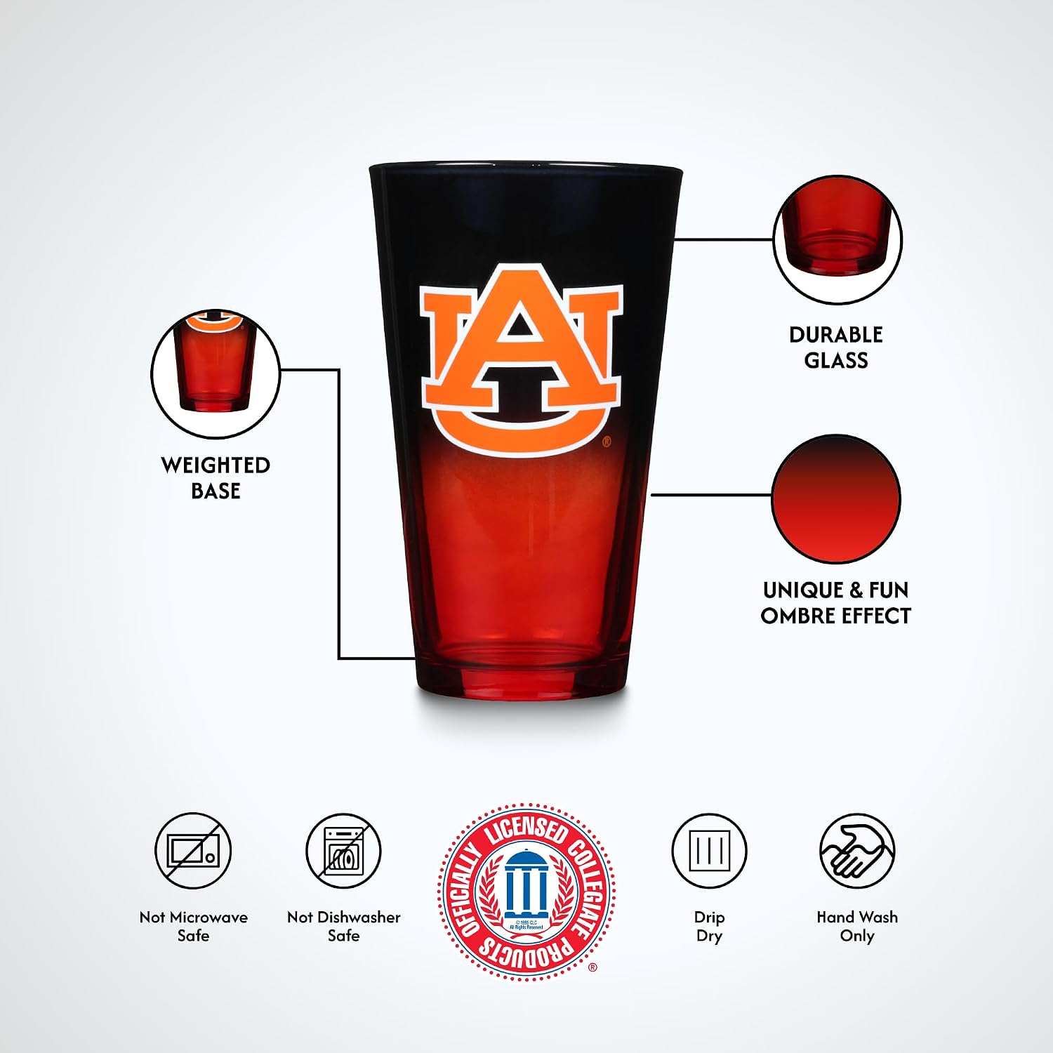 The Memory Company Officially Licensed NCAA 2-Pack 16oz Ombre Pint Glass Set Team Logo Barware Collection for Game Day Celebrations and Home Bar