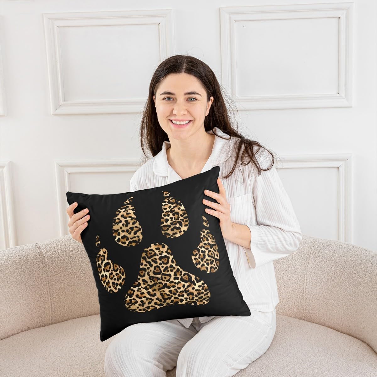 Manfei Brown Leopard Print Pillow Case Cover Soft Square 22"x 22",Bear Print Pillow Cover Reversible Print,Wildlife Footprint Wildlife Animal Decorative Throw Couch Sofa Pillow Cover,Pack of 2