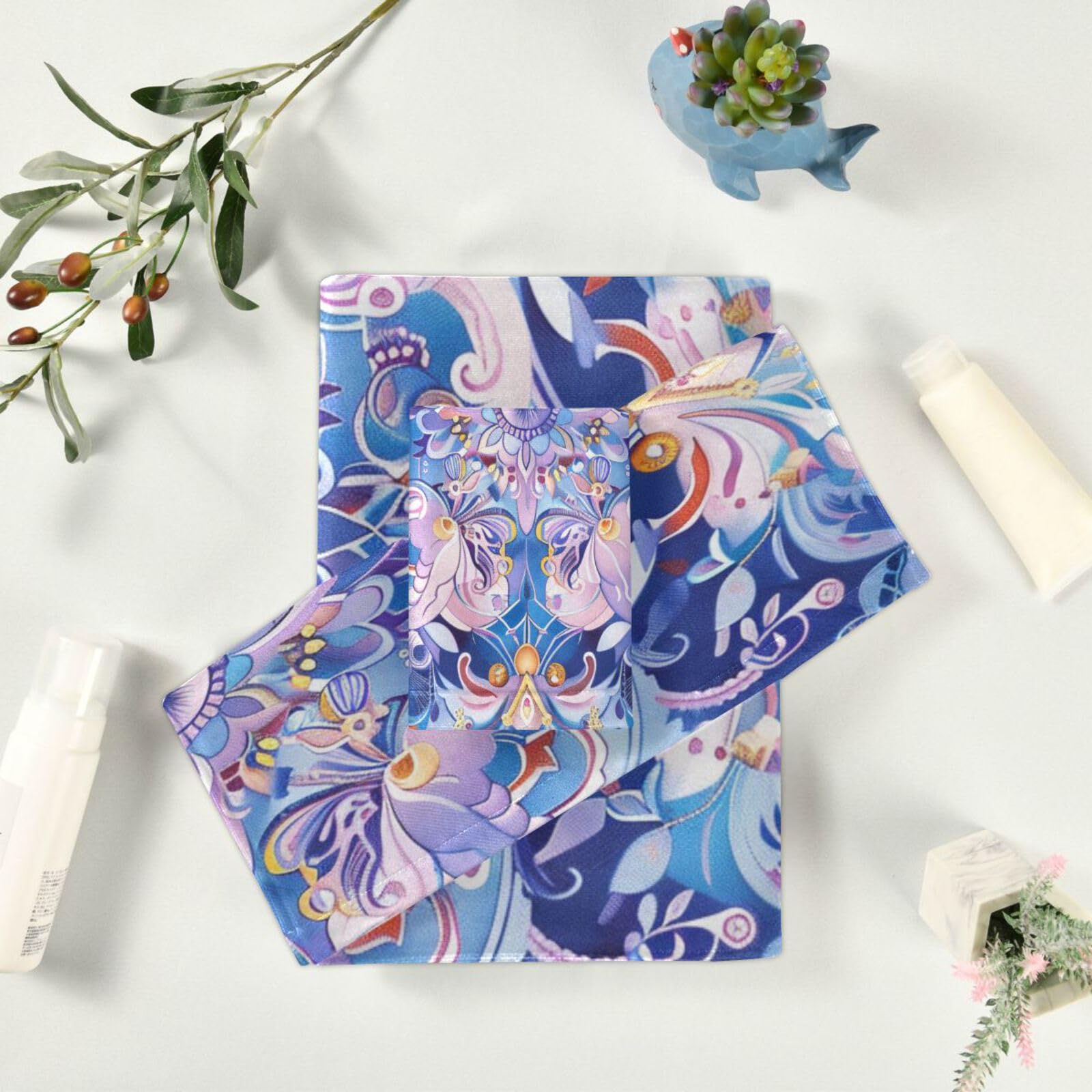 Set di 3 asciugamani decorativi per il viso in stile bohémien, motivo floreale viola, 1 asciugamano da bagno, 1 asciugamano per mani, 1 panno per la casa, cucina, hotel, palestra, nuoto, spa