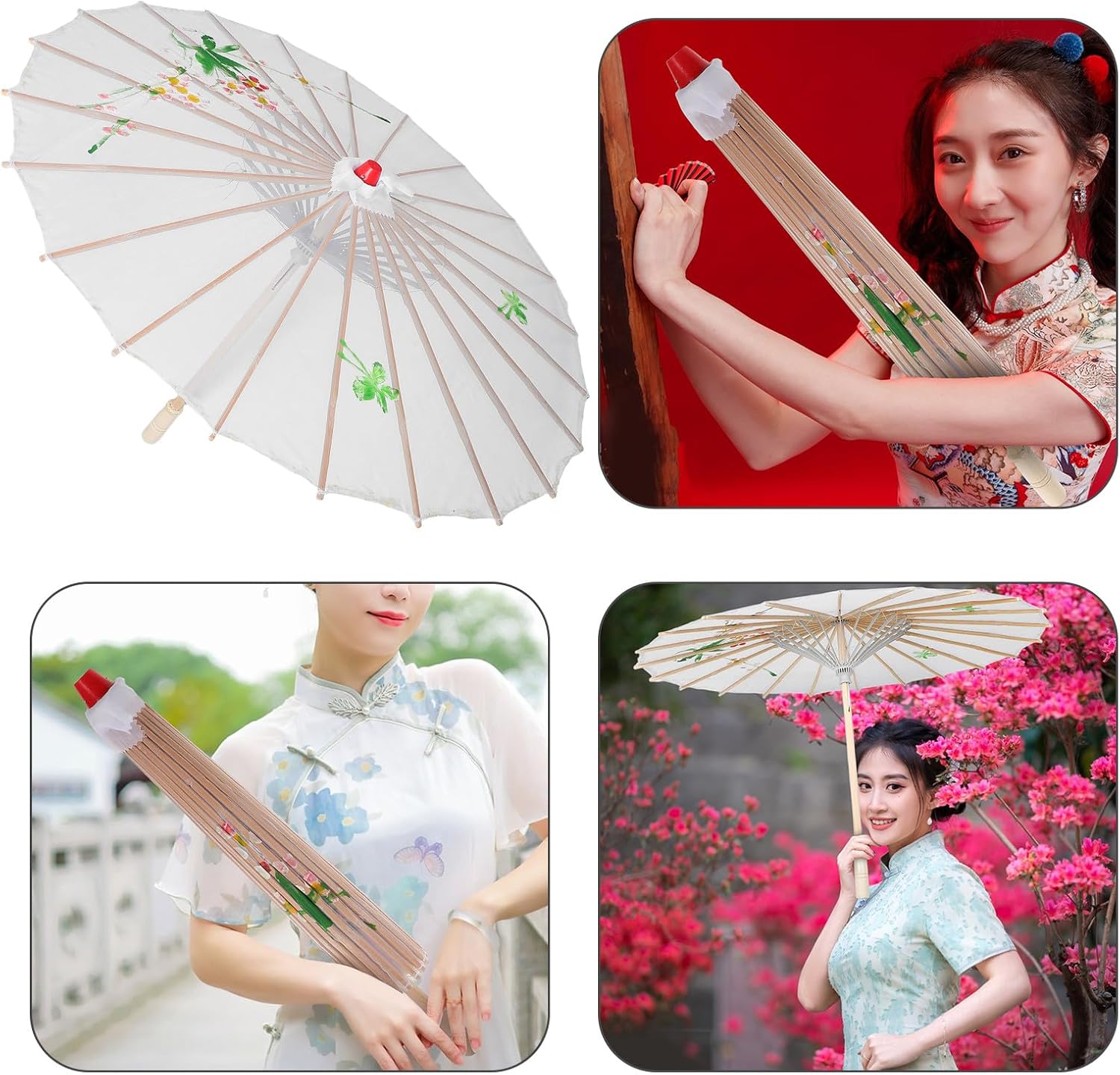 Silk Japanese Parasol Umbrella Antique Asian Dance Practice Stick Umbrella White 76Cm Traditional Cosplay Wedding Party Decoration