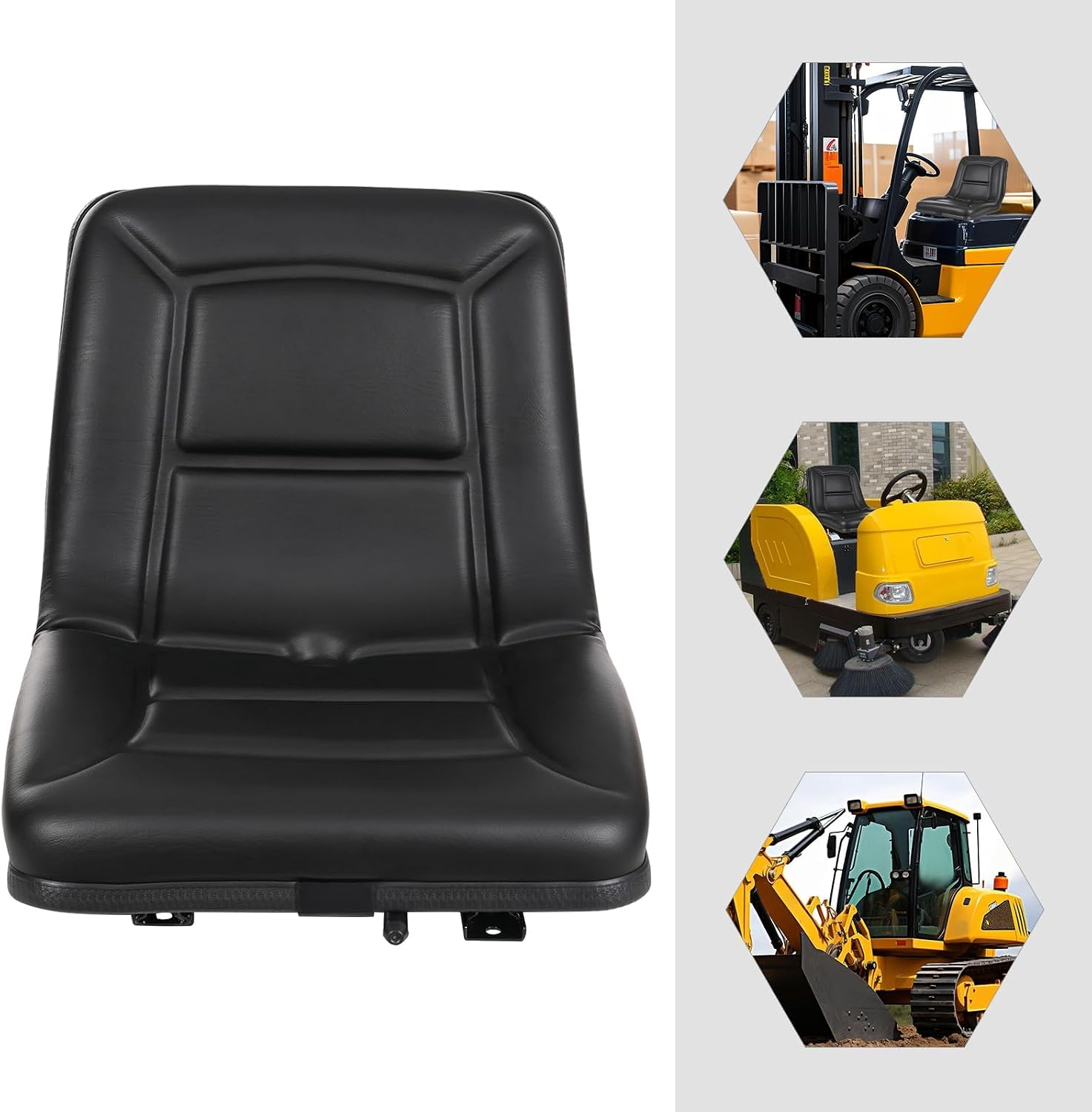 Universal Tractor Seat Black, Heavy Duty 220lb Capacity w/Drainage Hole & Slide Rails for Forklifts Tractors Mowers