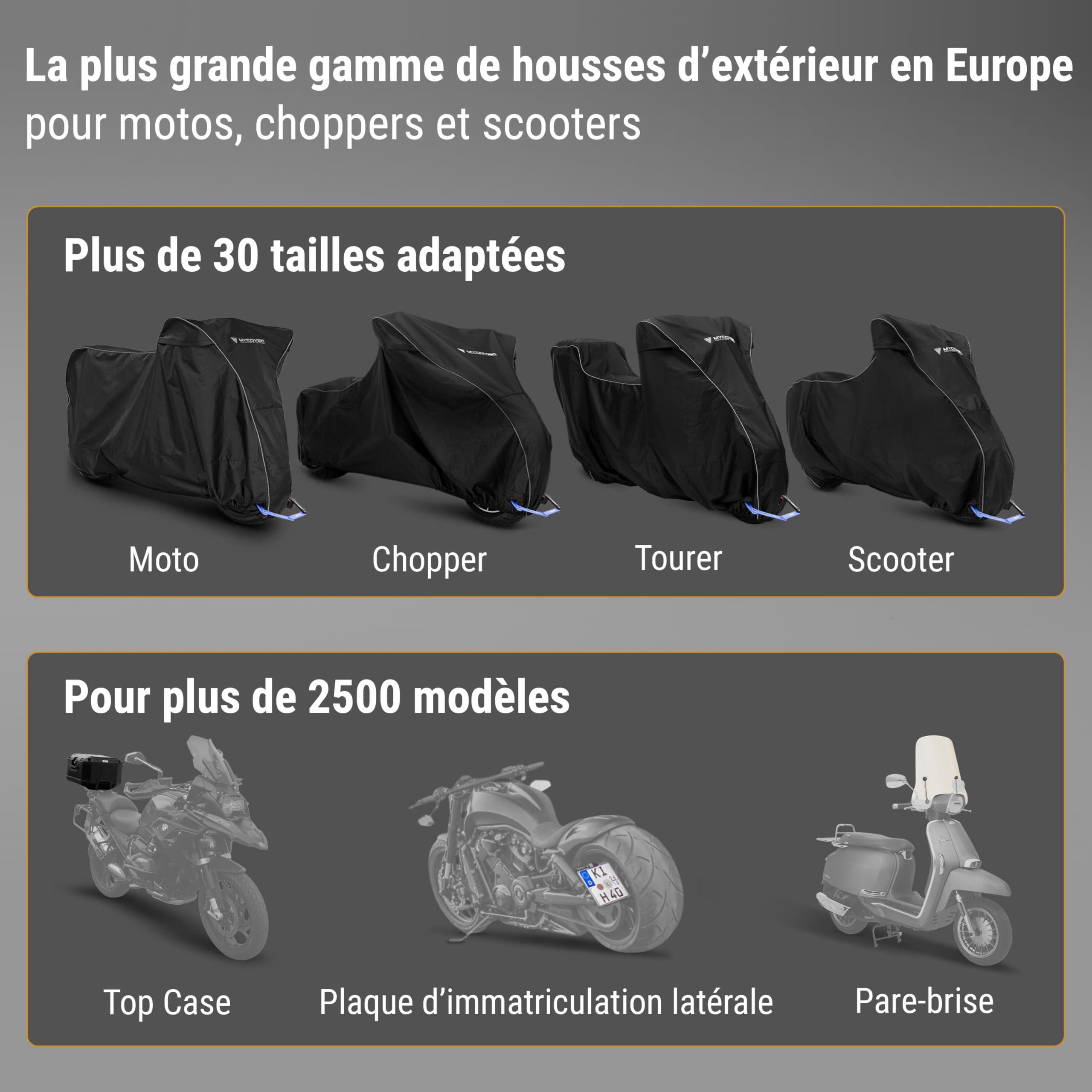bâche Moto Premium Faite Main - 30 Tailles pour Plus de 2500 modèles - 100% ajustée, étanche, résistante à l'hiver & extrêmement résistante à la déchirure - Taille M+ (L215xB95xH130)