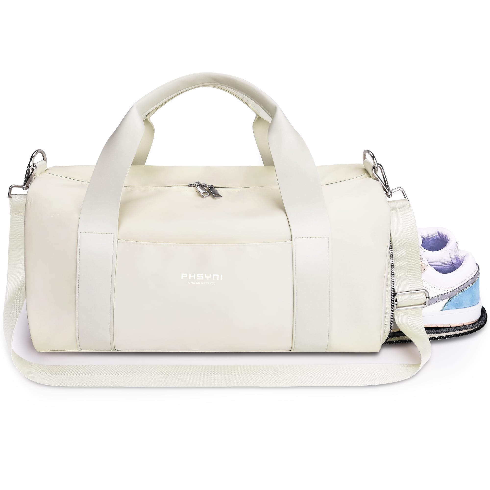 Borsa Palestra Donna & Uomo,Adulti Borsa Sportiva con Porta Scarpe e Tasca Umida da Viaggio, Sport, Fitness, Piscina(Beige,19" Size(49 CM))