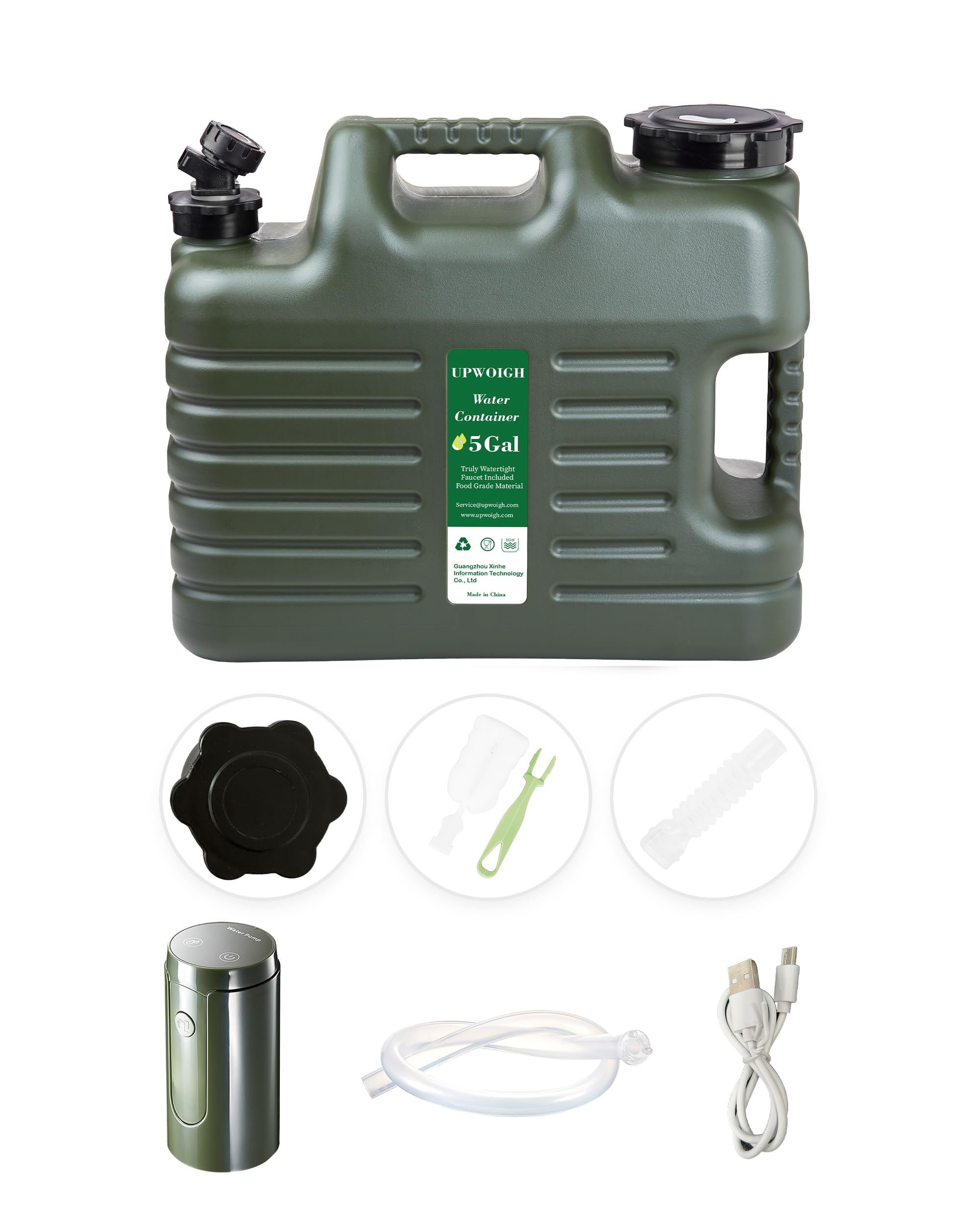 UPWOIGH Tragbarer 19 l Wasserkrug mit automatischer Touch-Steuerungspumpe, wirklich kein Auslaufen, Wasserbehälter mit Zapfhahn, Typ-C wiederaufladbar, militärischer grüner Wasserspender für Outdoor
