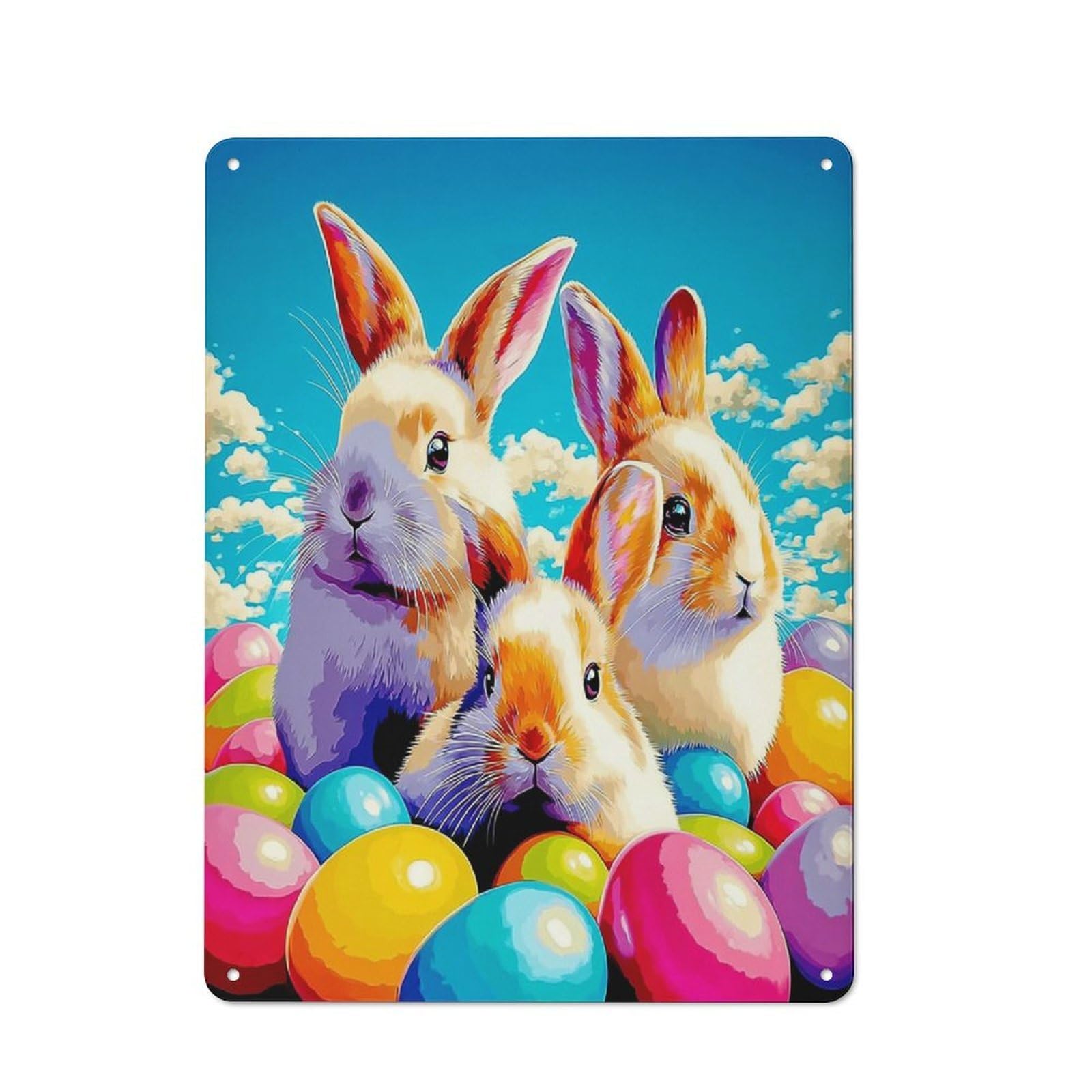 Junmoney Colorful Easter Bunny Trio Farmhouse Metal Sign With Design 40X30cm, Rustic Rustic Kitchen Decor For Dining Room, Cafe, Entryway Or Family Room