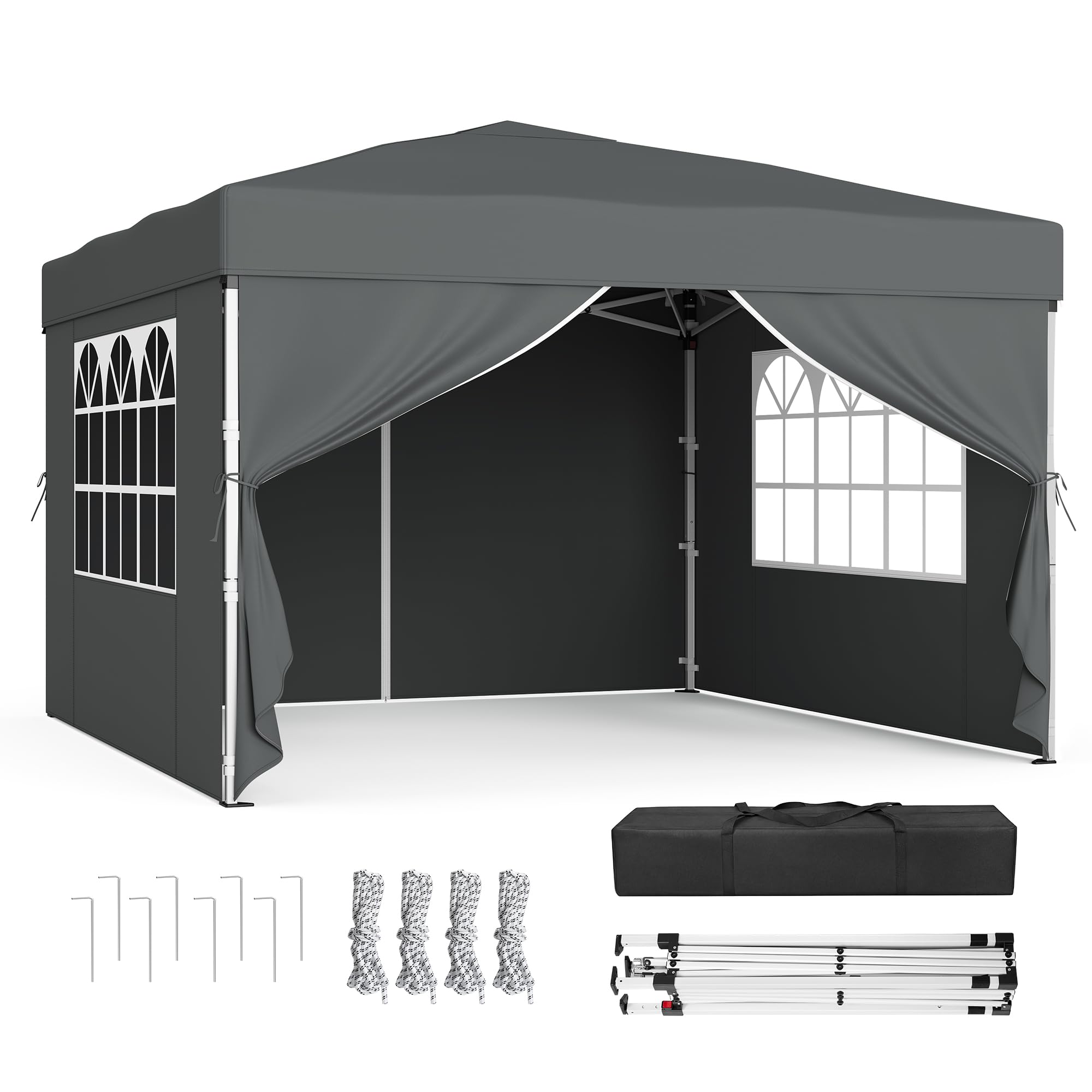 SONGMICS Pavillon, 3 x 3 m mit Seitenwänden, Faltpavillon, Gartenpavillon, Partyzelt, Sonnenschutz, Leichter Regenschutz, tragbar, für Hof, Garten, Markt, Party, dunkelgrau GCT104GZ01