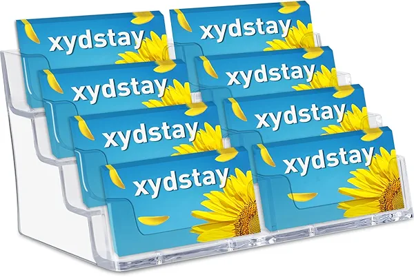 xydstay Acrylic Business Card Holder for Desk,4-Tier Clear Plastic Display Stand with 8 Pockets, Holds 400 Cards,ldeal for Office & Workspace Organization