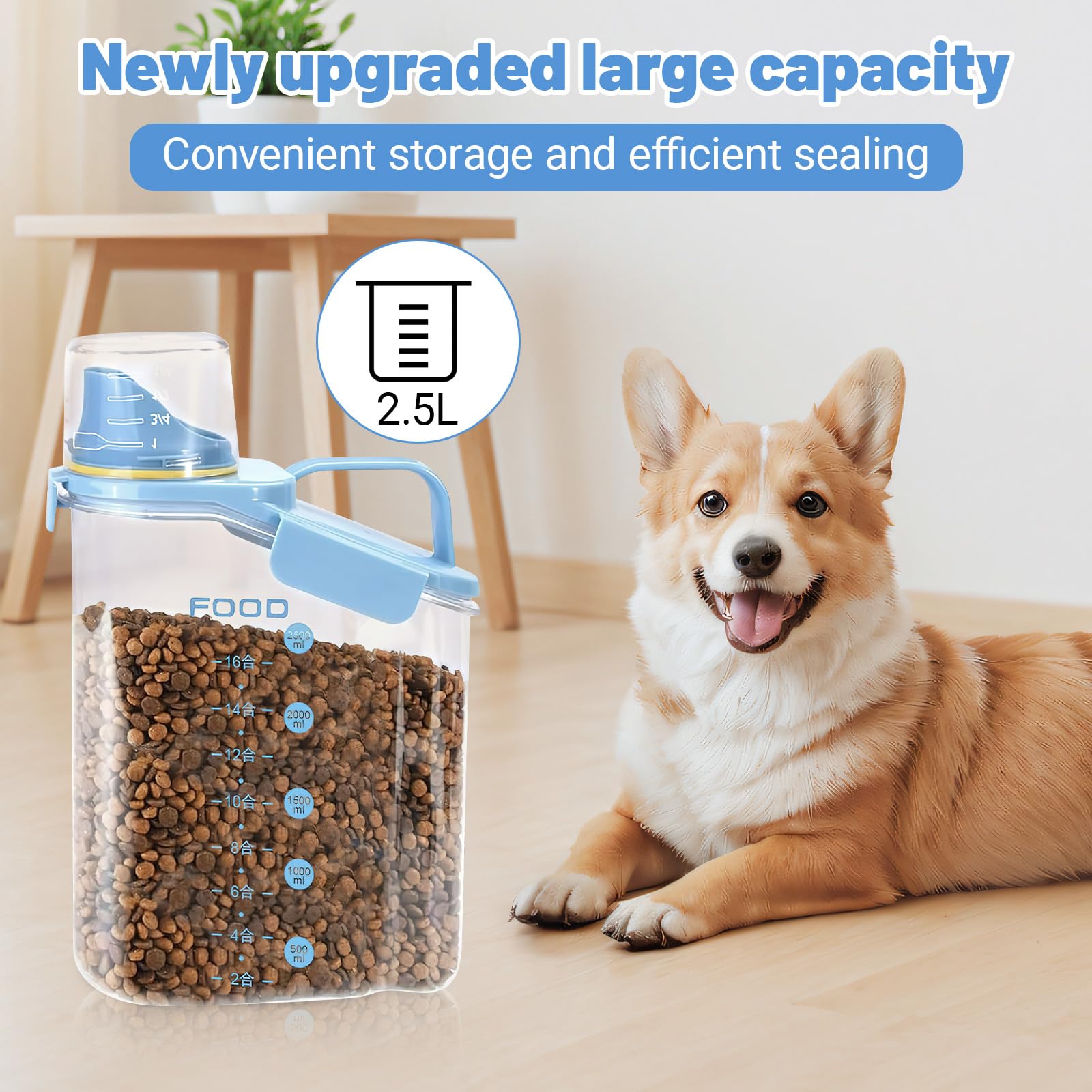 Cubo Pienso Perro, 2.8L Dog Food Storage Bin, Botes Cocina Almacenaje con Vaso Medidor, Almacenamiento se Comida Para Perros, Caja se Almacenamiento