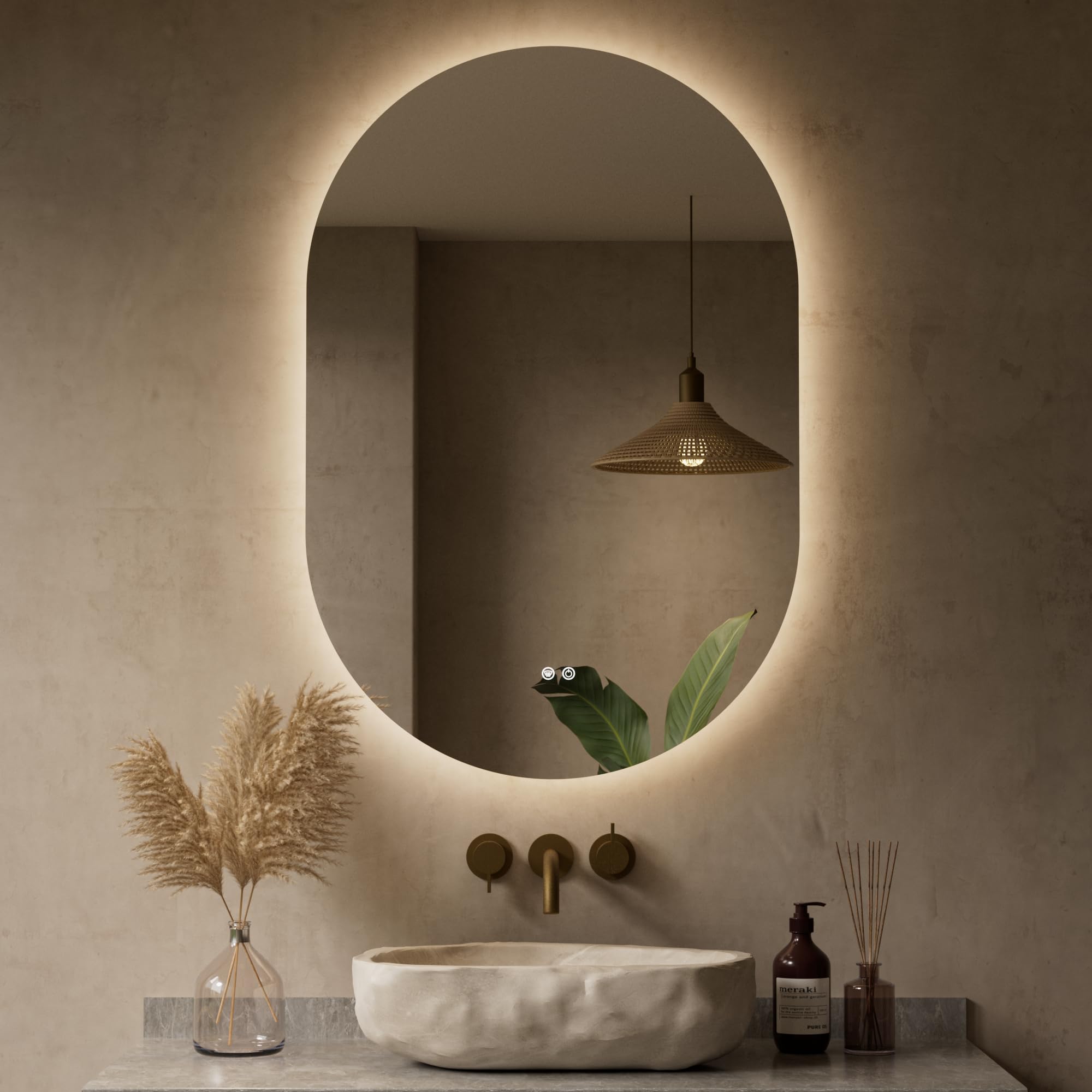 Photo 1 of Keonjinn 24 x 36 Inch Oval LED Mirror with Backlight, HD Tempered Glass