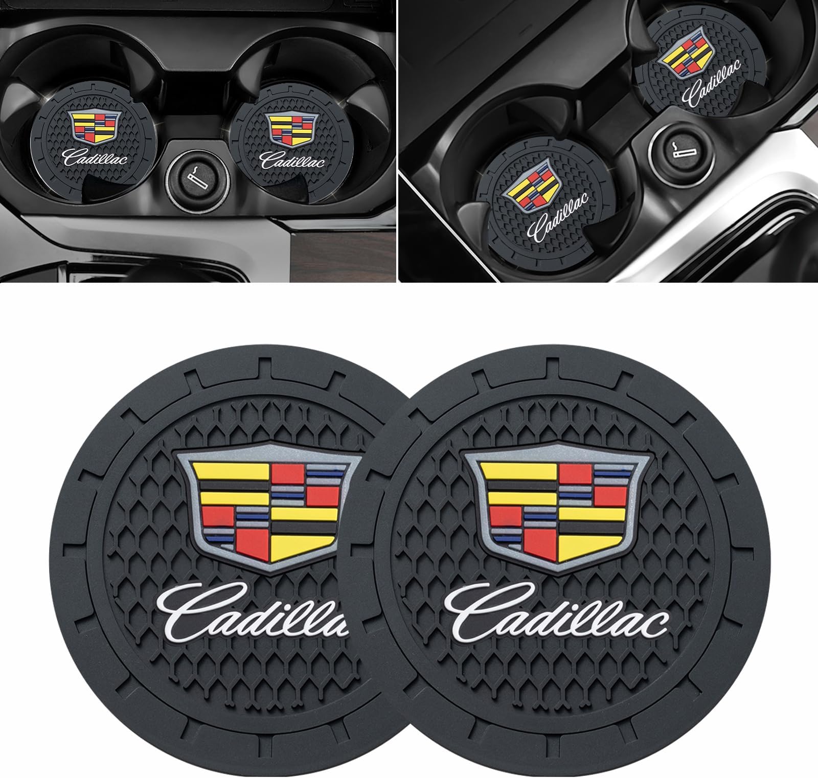 YUIQIEUY Car Cup Coaster for Cadillac Escalade CT4 CT5 CT6 ATS CTS SRX XT5 Silicone Cup Holder Coaster Interior Accessories 2.75in 2Pieces