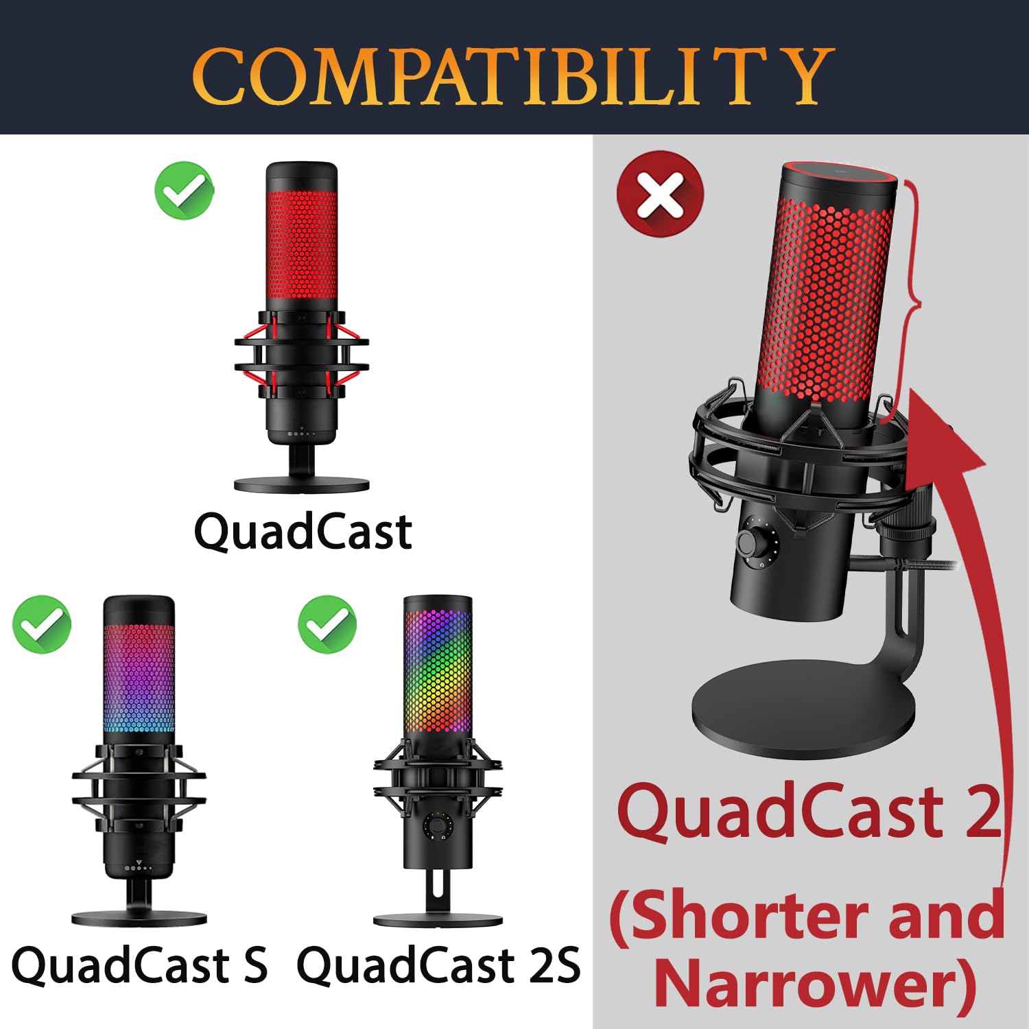 SOULWIT Protecteur Microphone Mousse Couvre Pop Filter pour HyperX QuadCast/QuadCast S/QuadCast 2S Microphones, Pare-Brise avec Mousse Haute Densité