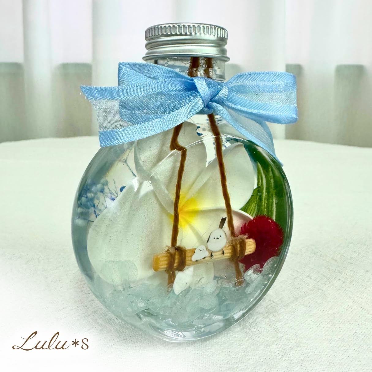 プリザーブドフラワー♡シマエナガin blue & summer プリザーブド