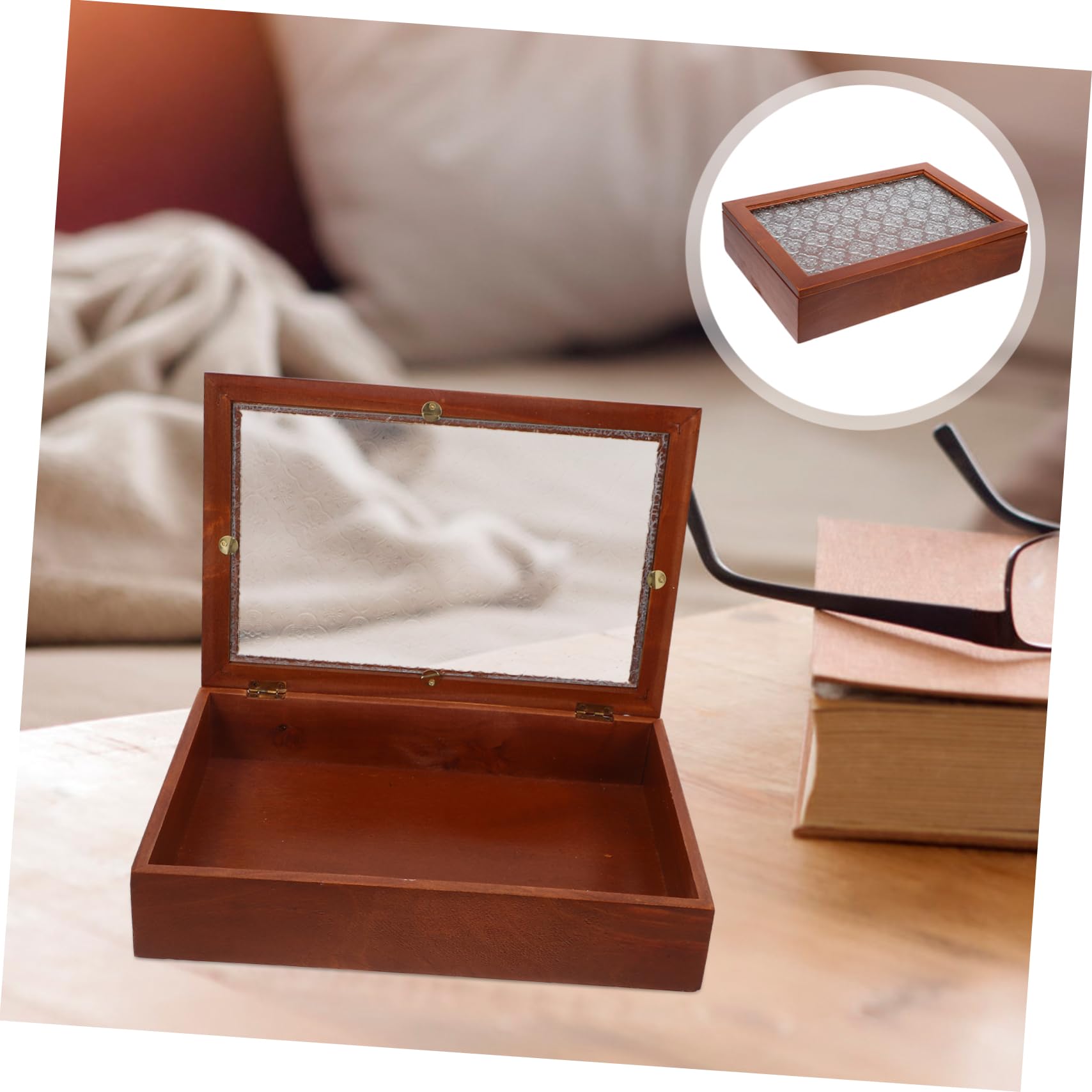 Holzkiste mit Glasdeckel, Braun, Vintage, mit Großem Schubladendesign