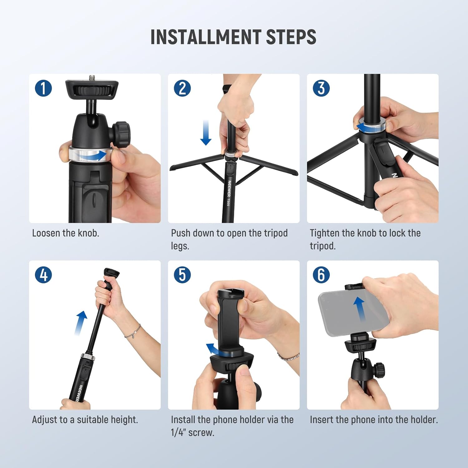 NEEWER Phone Tripod for Camera with Cell Phone Holder & Remote, 62.9" All Metal Selfie Stick Travel Vlog Video Recording Portable Stand Compatible with iPhone Canon Sony Nikon, Cleaning Cloth, TS05