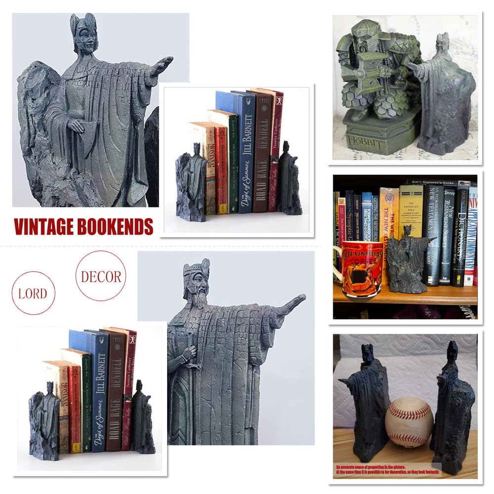 Large Fantasy Bookends - 9.5 Inch Resin Book Stoppers, Middle-Earth Inspired Decor For Shelves