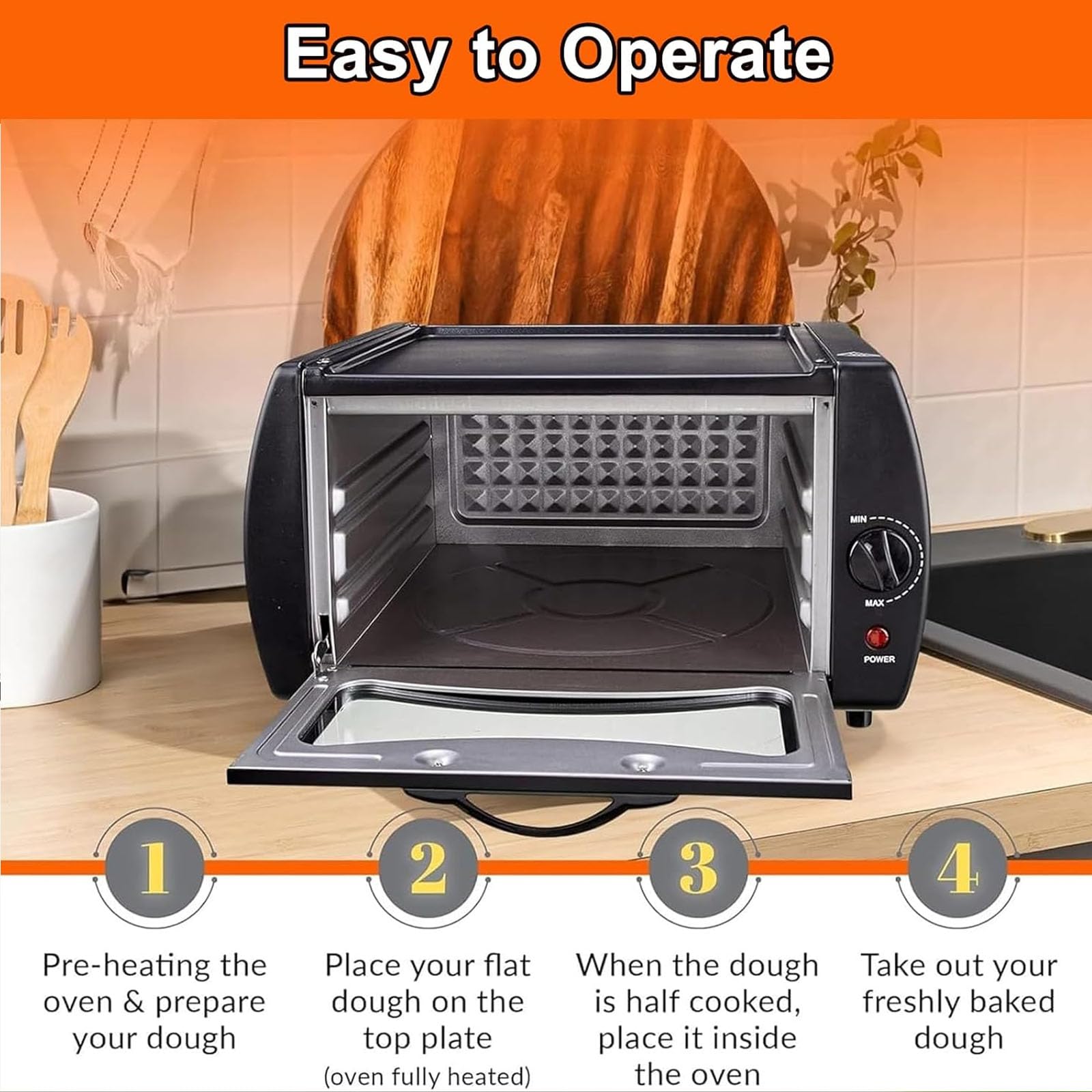 Elektrischer Tandoor-Ofen mit Sichtglastür und Kochplatte, 2100 W, 15 l, 2-in-1-Pizza- und Tandoori-Maker for Zuhause und for Mitnehmen