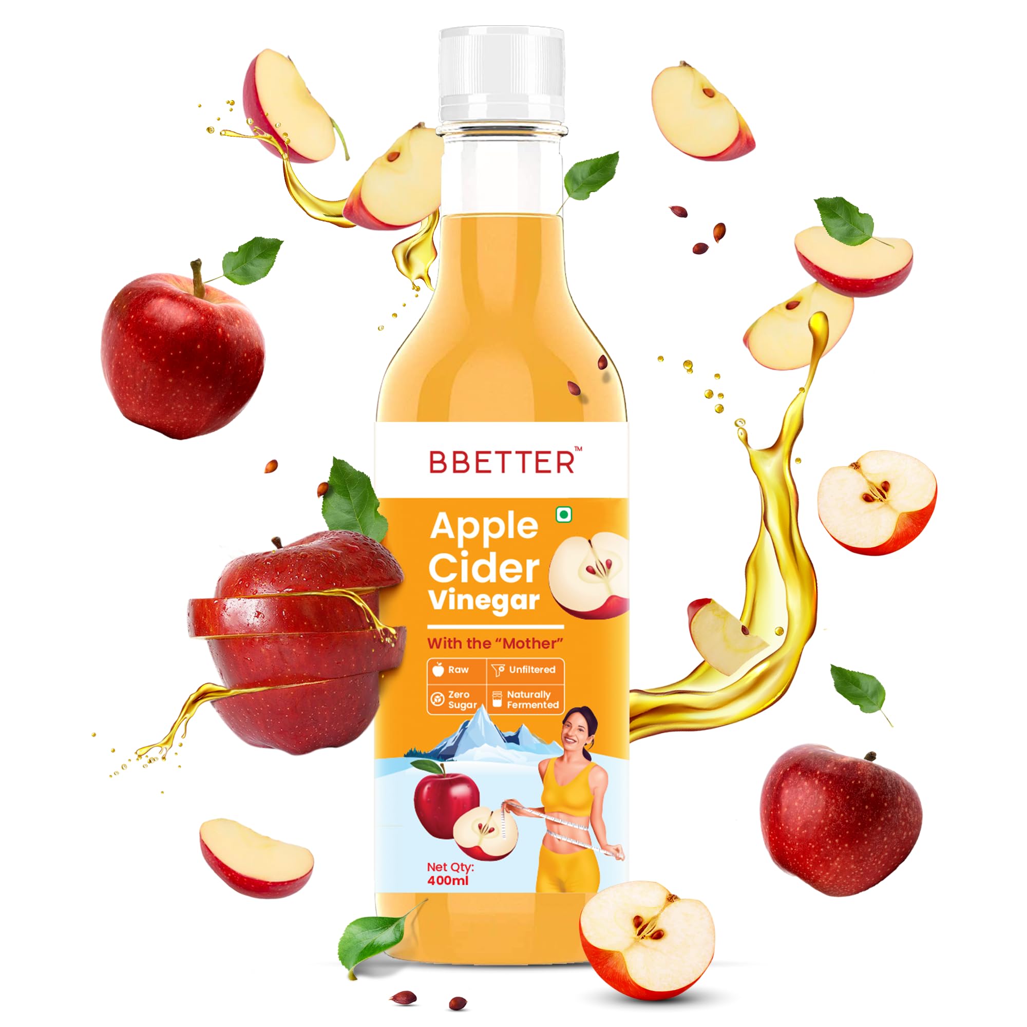 Apple Cider Vinegar For Weight Loss- 400ml - Helps Weight loss- Unfiltered & Natural Raw Apple Cider Vinegar with The Mother (Pack of 1)