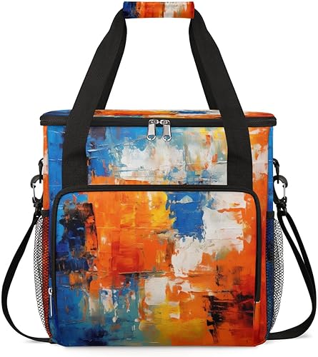 Pintura moderna azul naranja cafetera Carring Bag Bolsa de transporte de viaje compatible con Keurig K-Mini o K-Mini Plus portátil de una sola