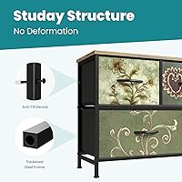 Vista 36 de OLIXIS Cómoda de 5 cajones para dormitorio, torre de almacenamiento de tela para sala de estar, entrada, marco de acero resistente, parte superior