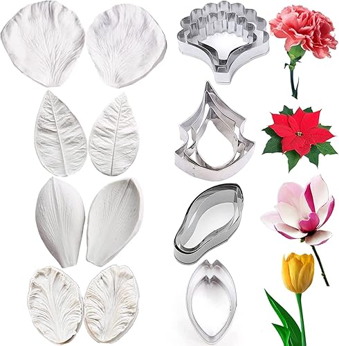 Juego de 8 moldes y cortadores de pasta de goma de mascar para pasta de fondant, moldes de silicona para pasta de azúcar, herramientas para hacer