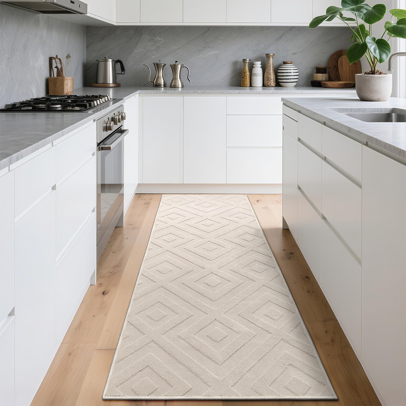 Enyhom Tapis de Couloir Long 80 x 200 cm, Extra Epais Moelleux Tapis de Passage Couloir Lavable en Machine, Antidérapant Absorbant Tapis Cuisine pour Couloir, Passage, Buanderie, Bureau