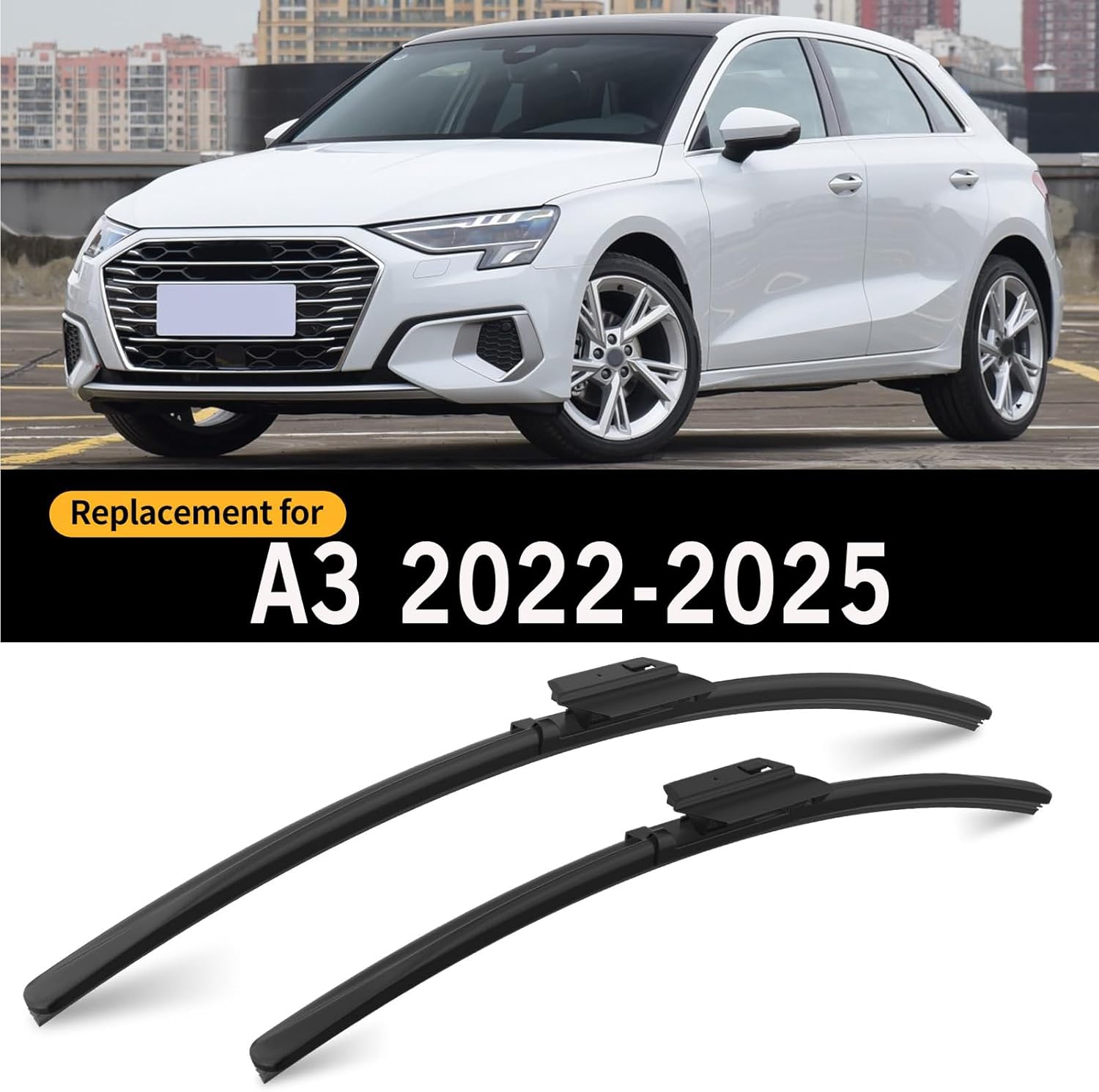 2 Pcs Front Windshield Wiper Blades for Audi A3 2022-2025, A Pair of Front Window Wiper Blade Set for All Weather Performance Car Wipers