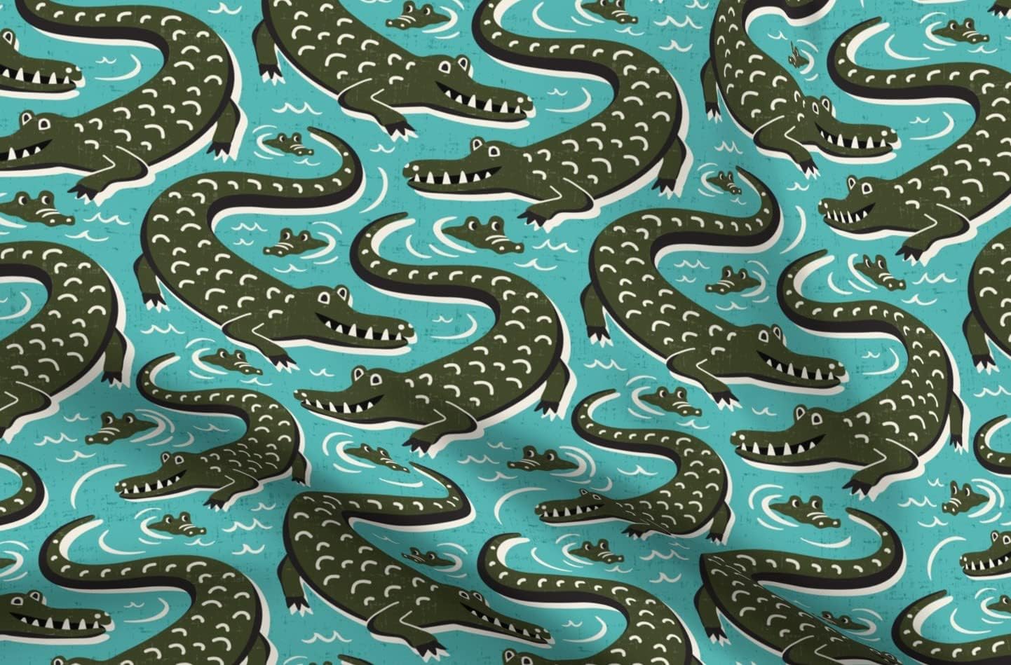 Spoonflower Fabric - Alligators On Aqua Reptile Lousiana Everglades Large Scale Printed on Petal Signature Cotton Fabric Fat Quarter - Sewing Quilting Apparel Crafts Decor