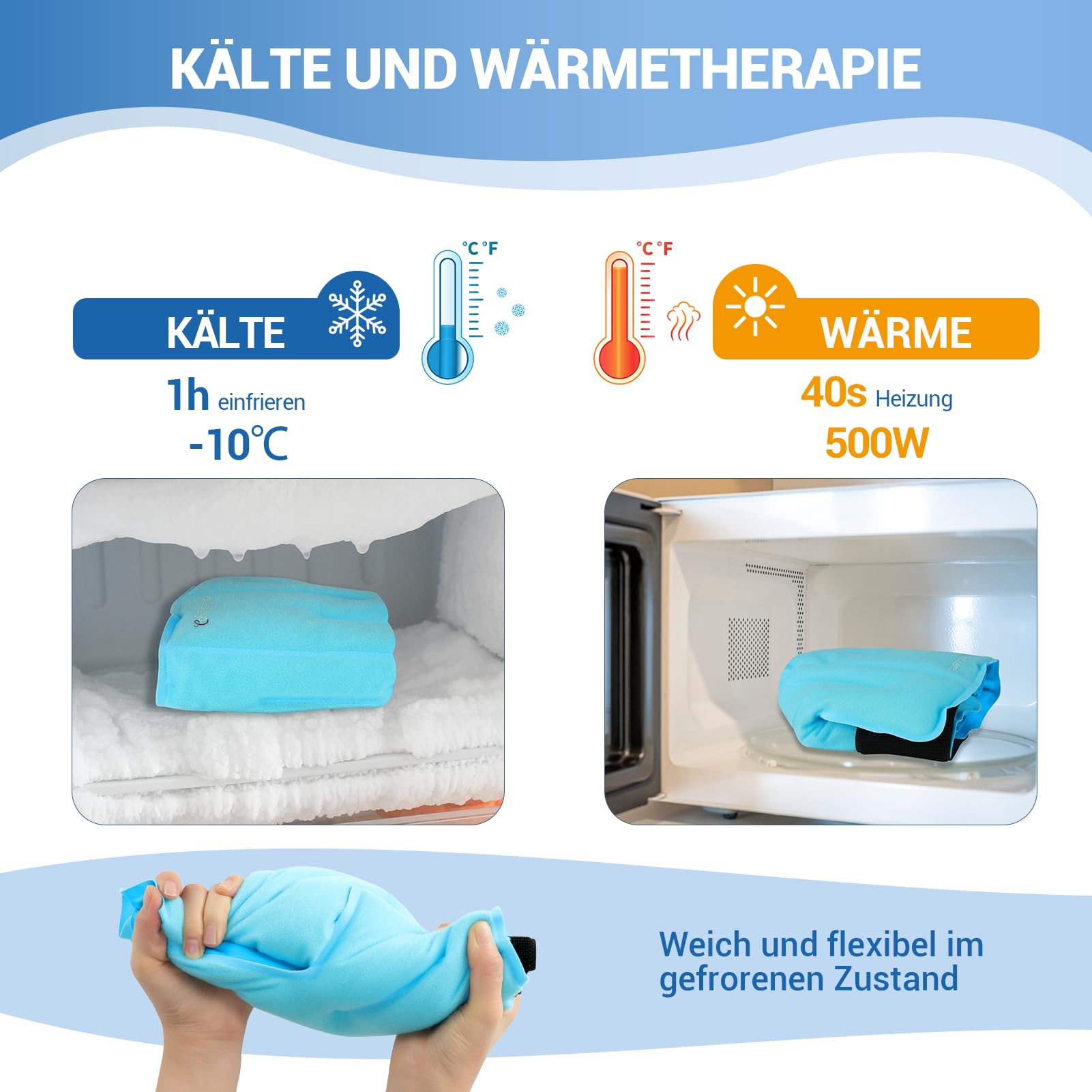 Comfytemp Extra-Größe XL Kühlmanschette Fuß, Kühlbandage Knöchel Fußgelenk für Wasserloses Eisbad nach dem Sport. Wiederverwendbare Groß Kühlpads Gel für Plantarfasziitis（21x22cm,900g）