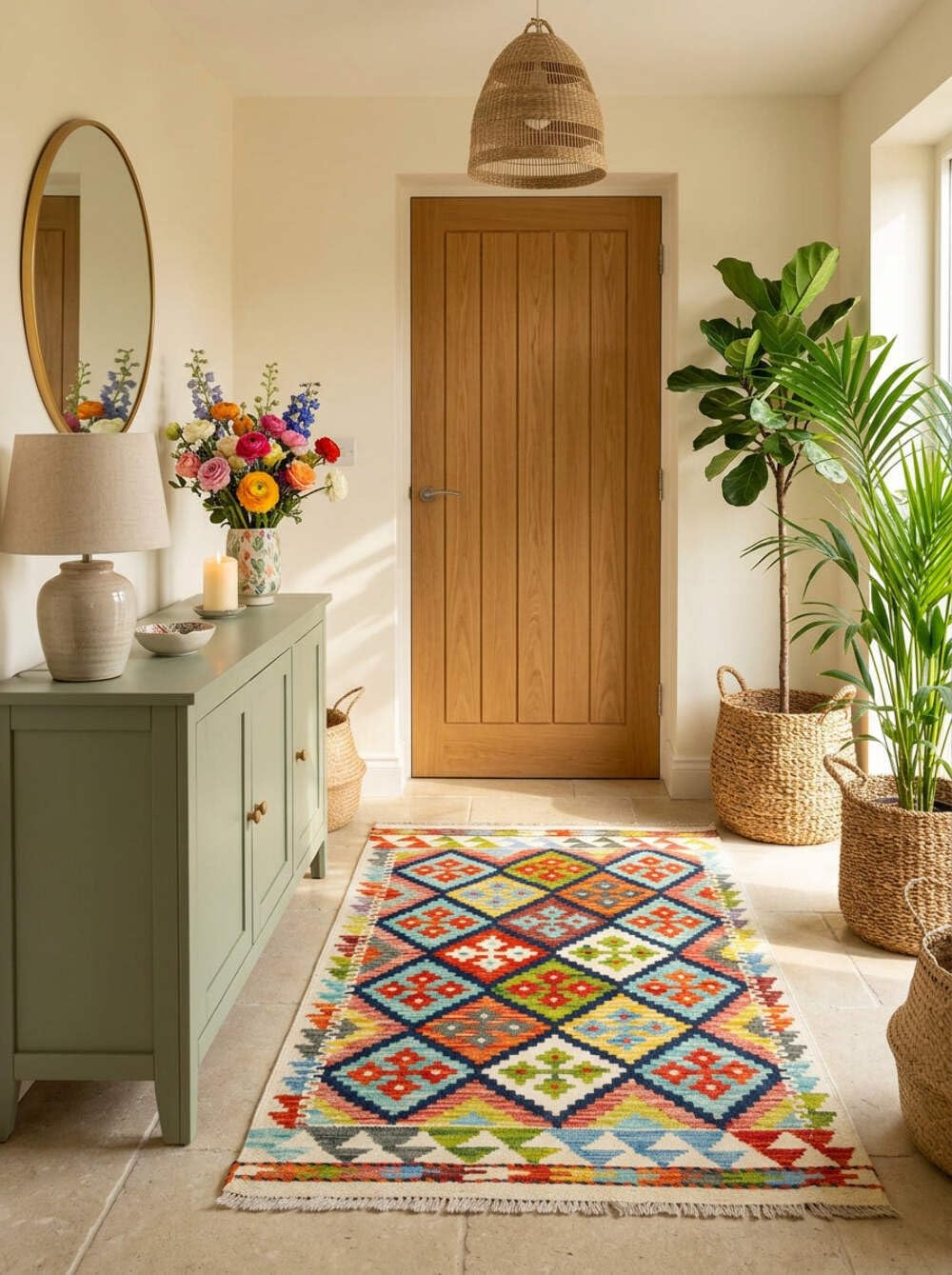 Kilim Tapis 100 % laine 126 x 80 cm, fait à la main, pièce unique de style Herat Boho multicolore, tissage plat, tapis d'entrée et chambre