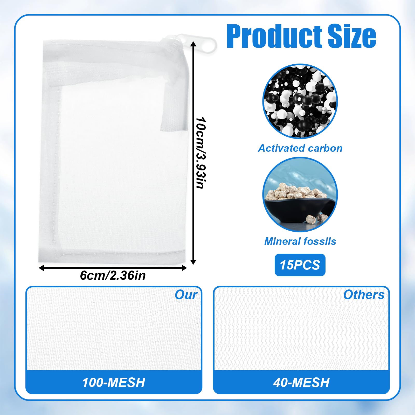 Gtziqa 15 Pcs Aquarium Filter Media Bags, Fine Mesh Filter Bags with Plastic Zipper - Image 3