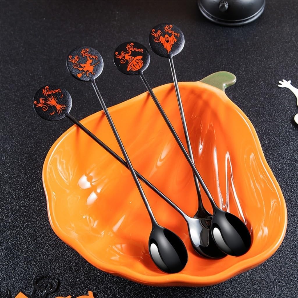 Spoons 4-Pack Creative Halloween Stainless Steel Coffee Spoon Dessert Cake Spoon Mixing Spoon Ice Spoon Cute Set