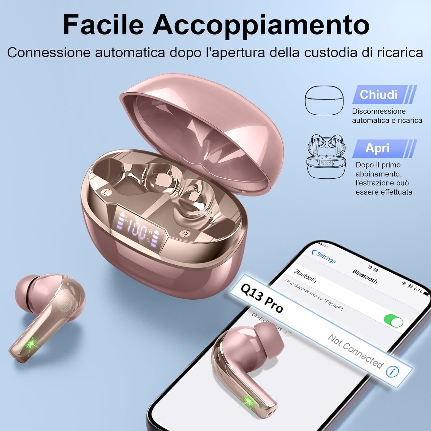 AOSRAU Wireless Earbuds, Bluetooth 5.3 Mini Headphones, Noise Cancelling Mic, Waterproof 3